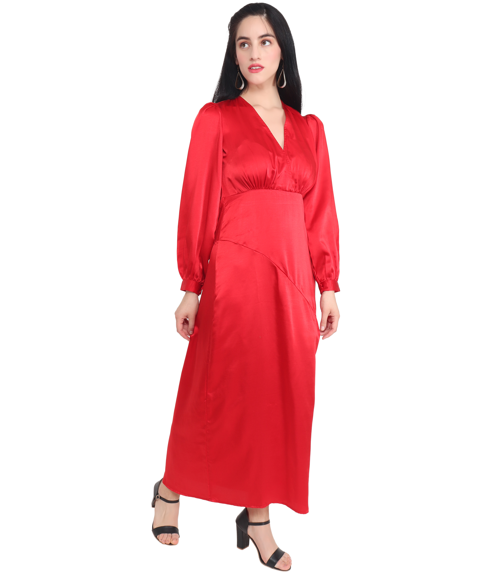 Women's Maxi Dress Plain Satin Red Dress - AUDRAPE