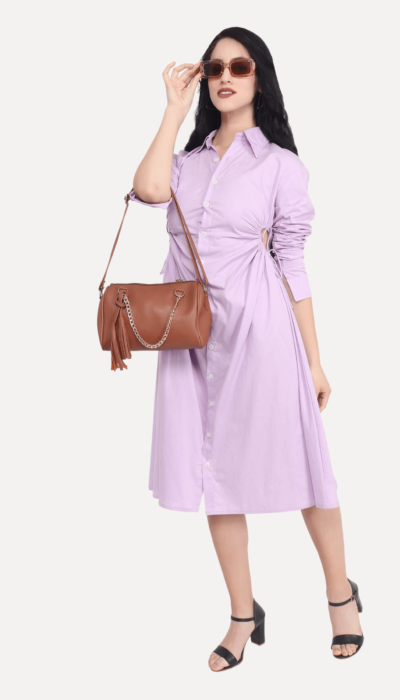 Long and Luscious Shirt Lilac Collar Neck Dress