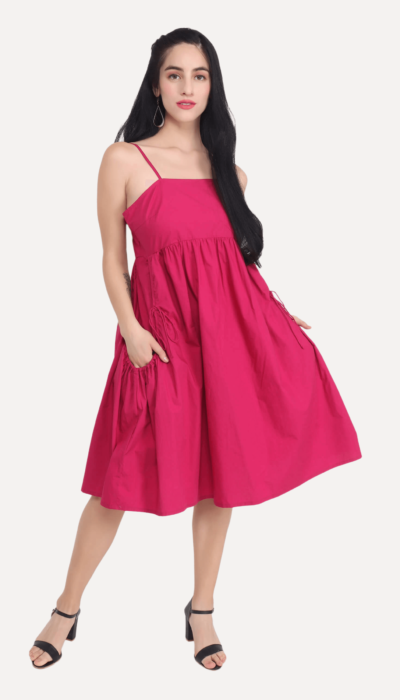 Cotton Candy Dream Solid Pink Square Neck Dress