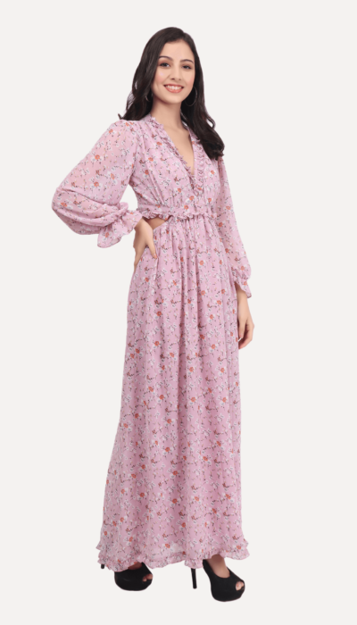 Floral Georgette Western Pink Dress