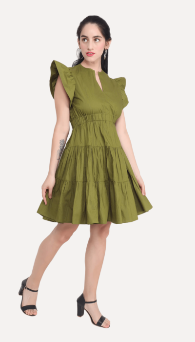 Gathered Gleam Moss Dress