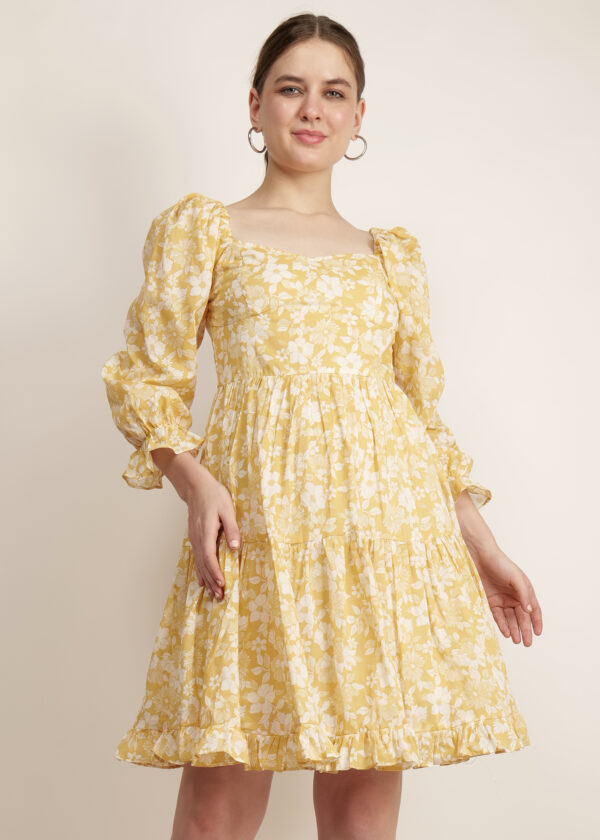 Women Yellow Cotton Printed Dress - Audrape_6