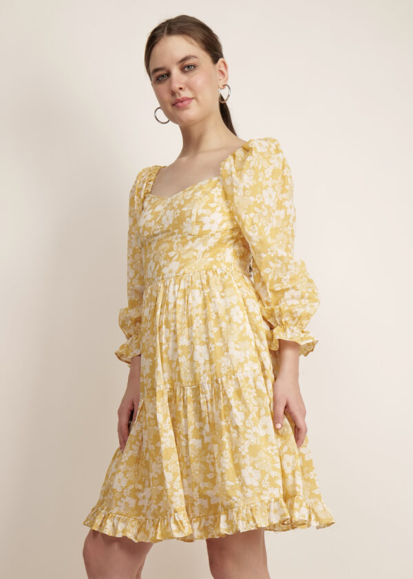 Women Yellow Cotton Printed Dress - Audrape_5