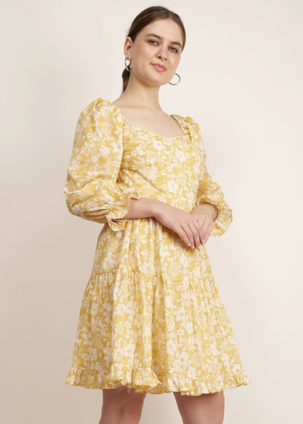 Women Yellow Cotton Printed Dress - Audrape_4