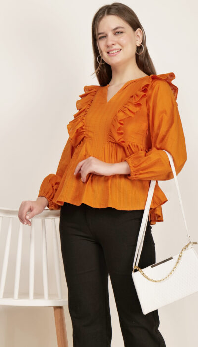 Textured Top with Puff Sleeves