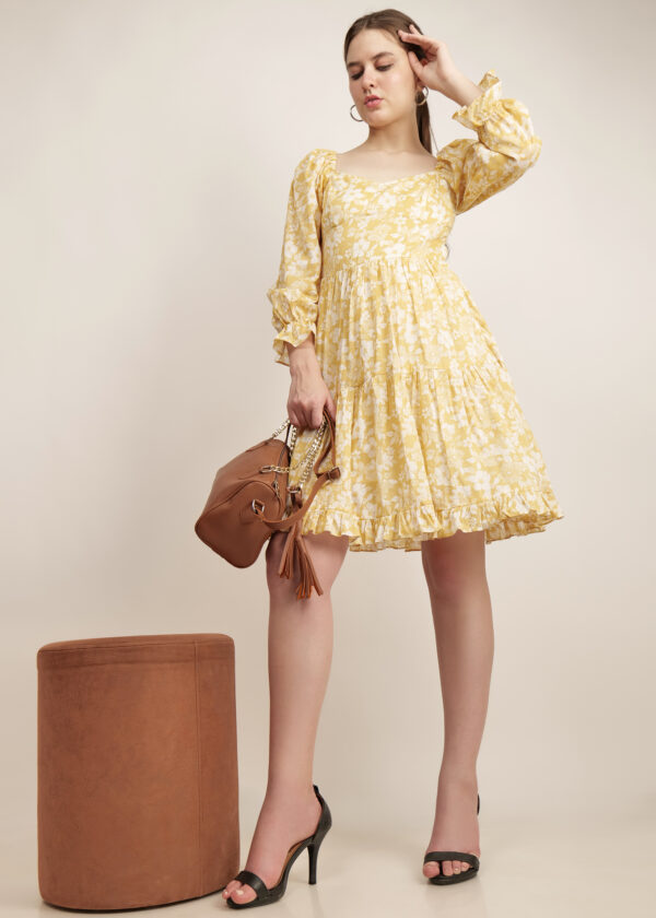 Women Yellow Cotton Printed Dress - Audrape_7