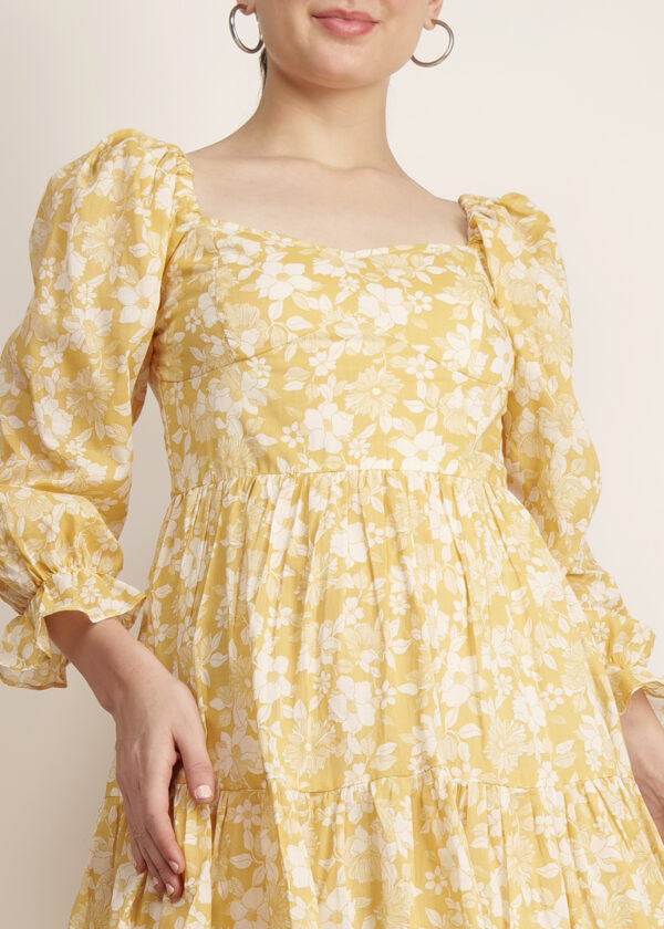 Women Yellow Cotton Printed Dress - Audrape_2