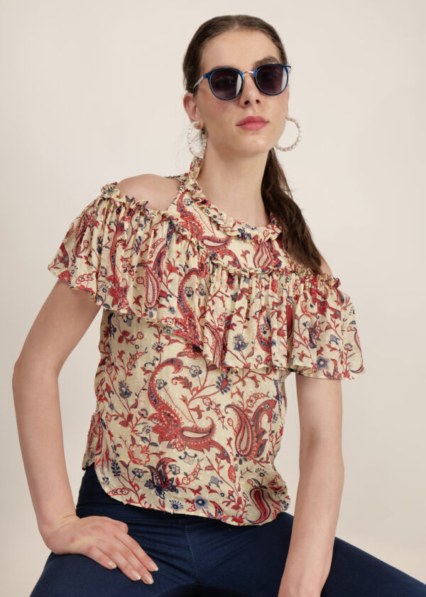 Chiffon Printed Cold Shoulder Top